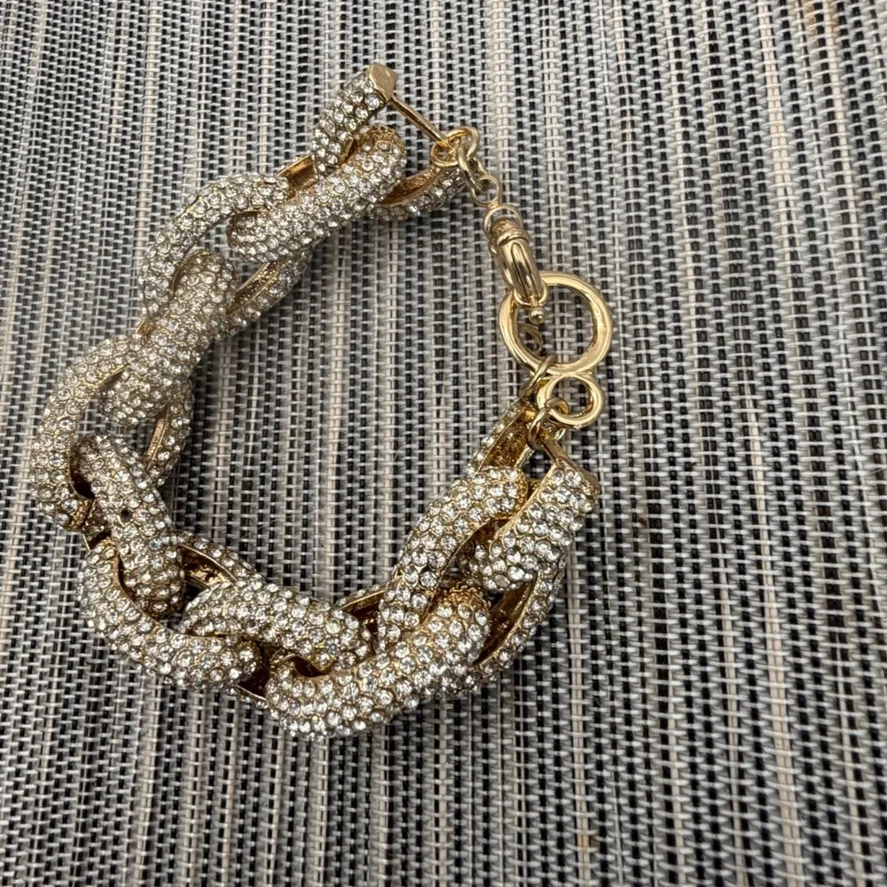 Gold Tone Pavé Crystal Chunky Curb Link Statement Bracelet 8.5in Iced Out Bling